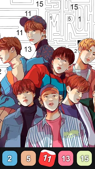Kpop Paint by Numbers BT21  [МОД Бесконечные монеты] Screenshot 3