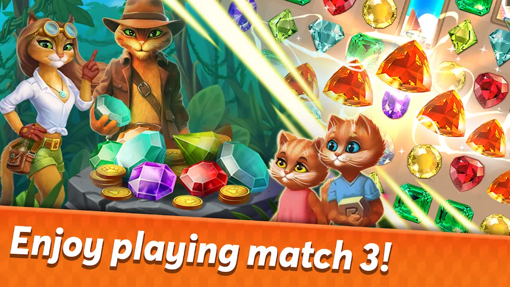 Indy Cat 2: Match 3 game  [МОД Бесконечные деньги] Screenshot 1
